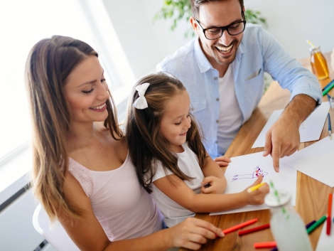 Happy familiy spending fun time together at home